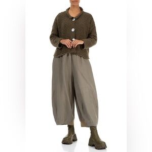 GRIZAS Olive Green Silk Blend Harlem Pants